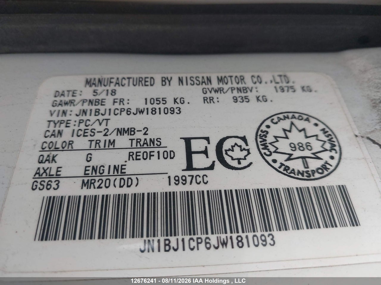 JN1BJ1CP6JW181093 · 2018 NISSAN QASHQAI S/SV · 9/22