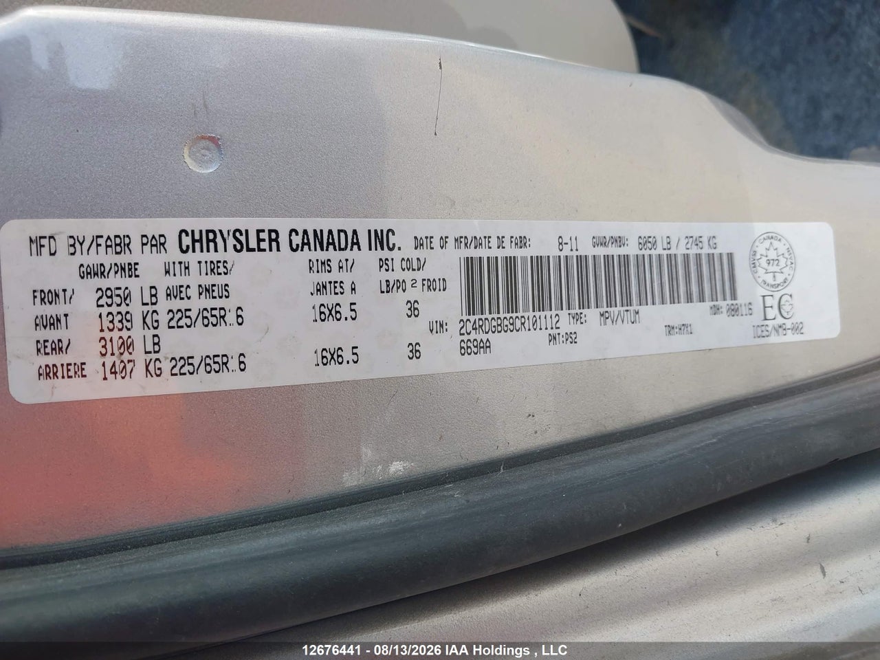 2C4RDGBG9CR101112 · 2012 DODGE GRAND CARAVAN SE/SXT · 9/22