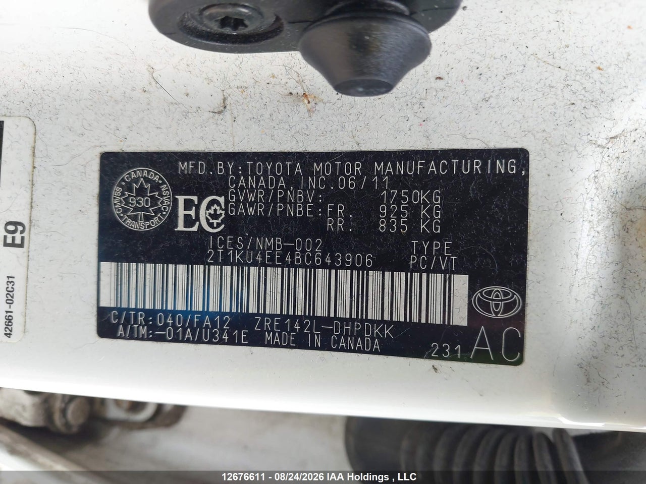 2T1KU4EE4BC643906 · 2011 TOYOTA COROLLA MATRIX · 9/18