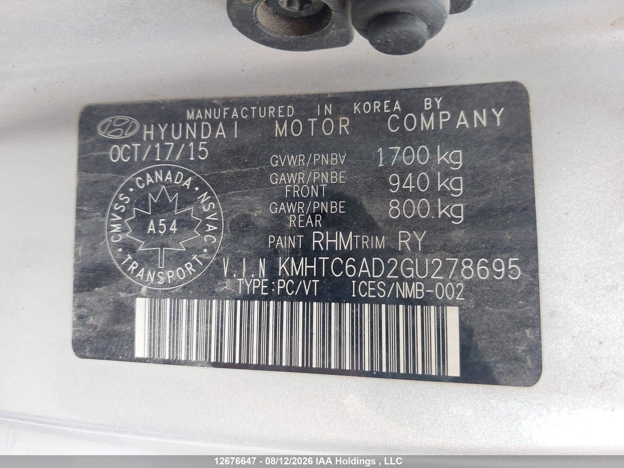 KMHTC6AD2GU278695 · 2016 HYUNDAI VELOSTER · 9/16
