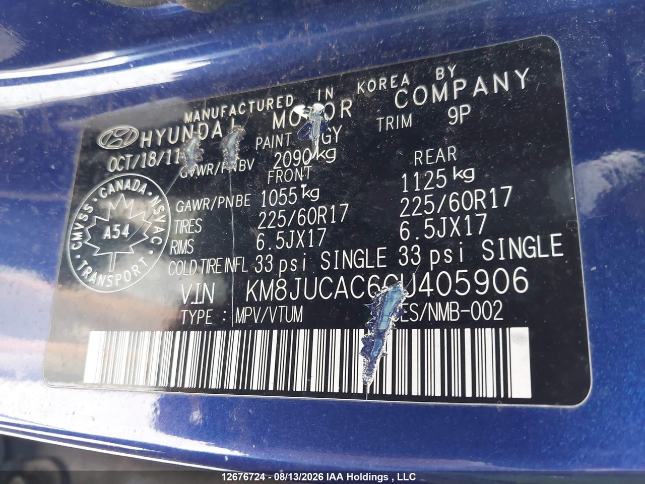 KM8JUCAC6CU405906 · 2012 HYUNDAI TUCSON · 9/20