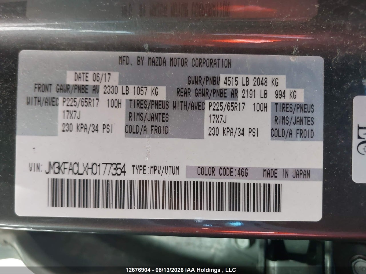 JM3KFACLXH0177354 · 2017 MAZDA CX-5 TOURING · 9/20