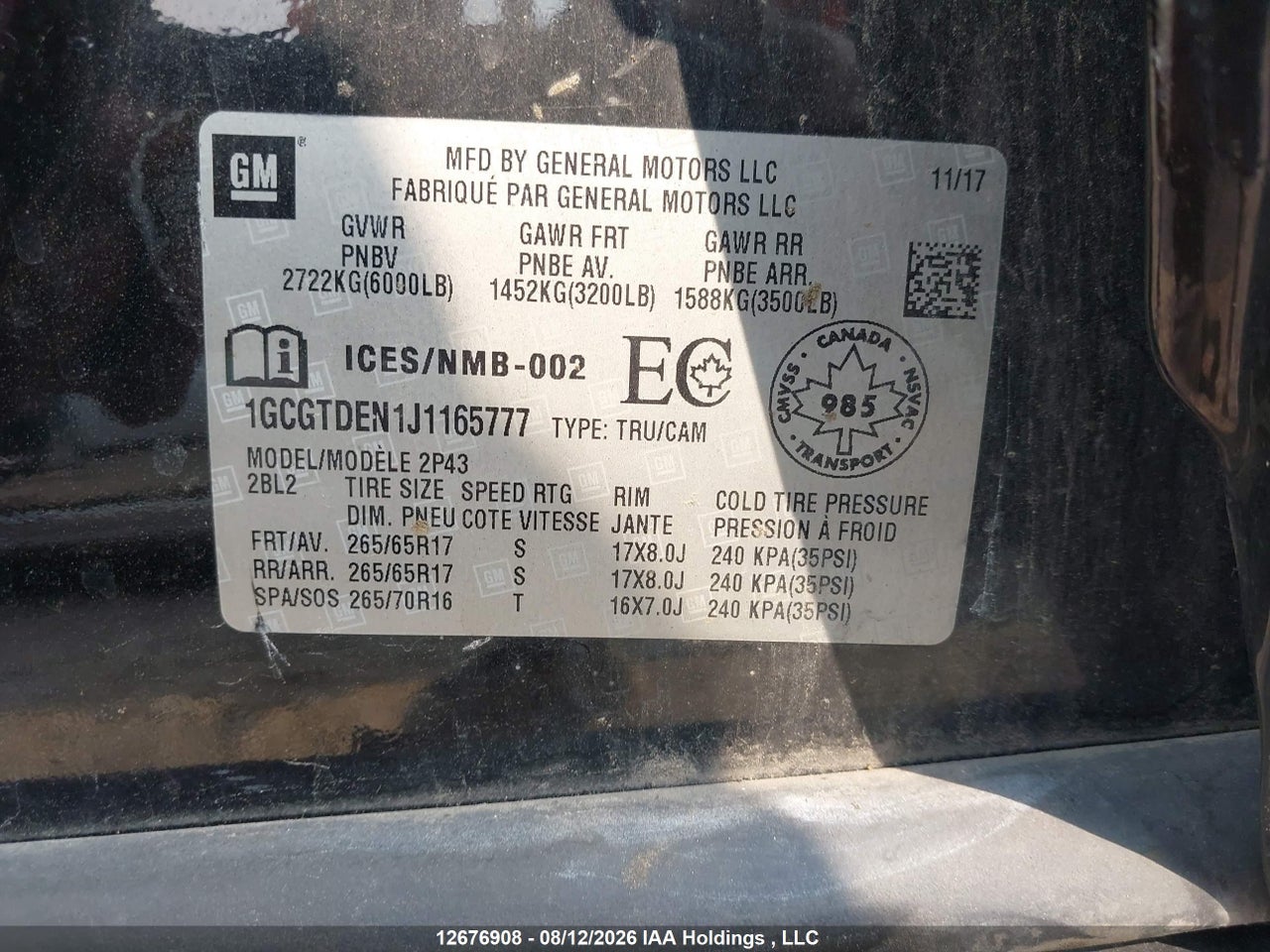 1GCGTDEN1J1165777 · 2018 CHEVROLET COLORADO Z71 · 9/18