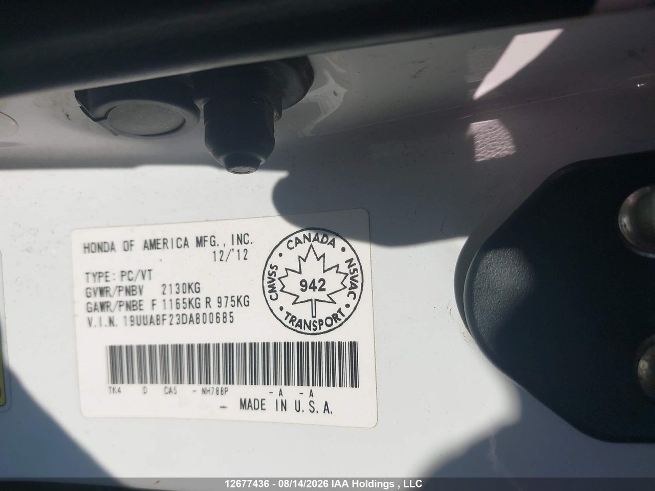 19UUA8F23DA800685 · 2013 ACURA TL · 9/16
