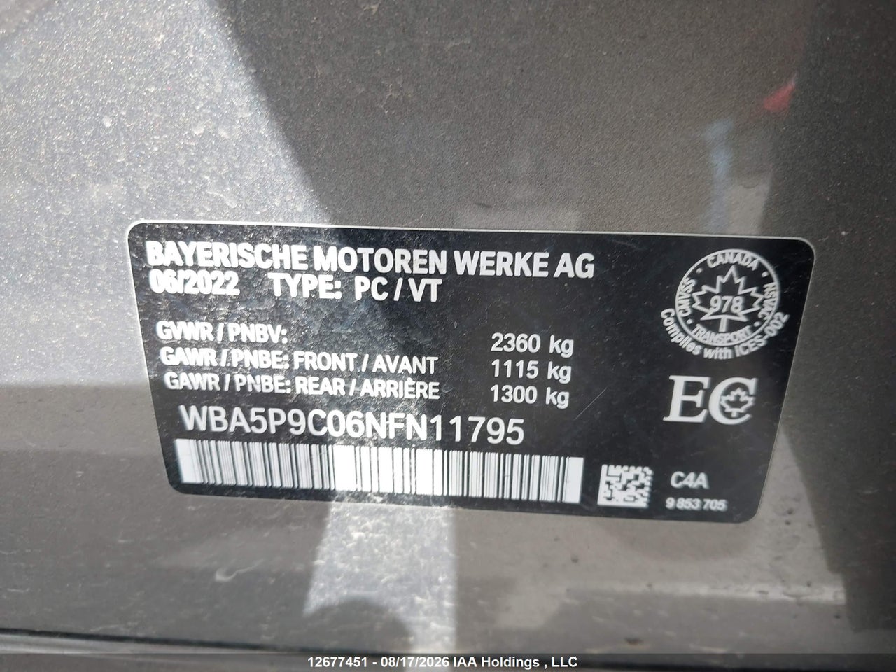 WBA5P9C06NFN11795 · 2022 BMW 330E XDRIVE · 9/19