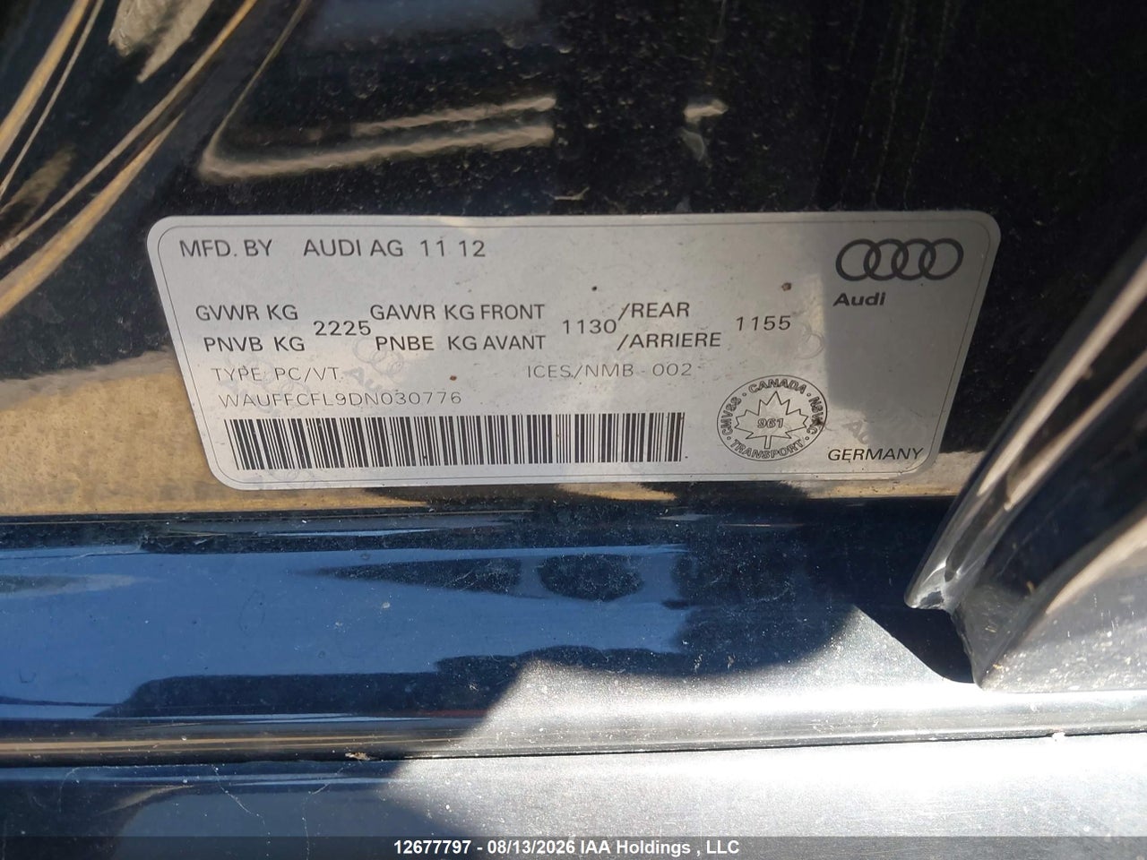 WAUFFCFL9DN030776 · 2013 AUDI A4 PREMIUM PLUS · 9/22