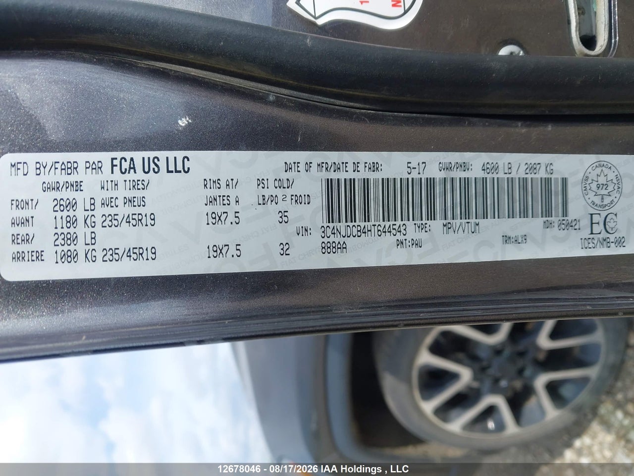 3C4NJDCB4HT644543 · 2017 JEEP COMPASS LIMITED · 9/18