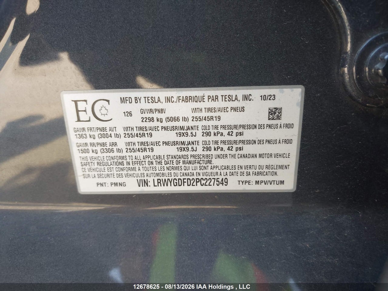 LRWYGDFD2PC227549 · 2023 TESLA MODEL Y · 9/18