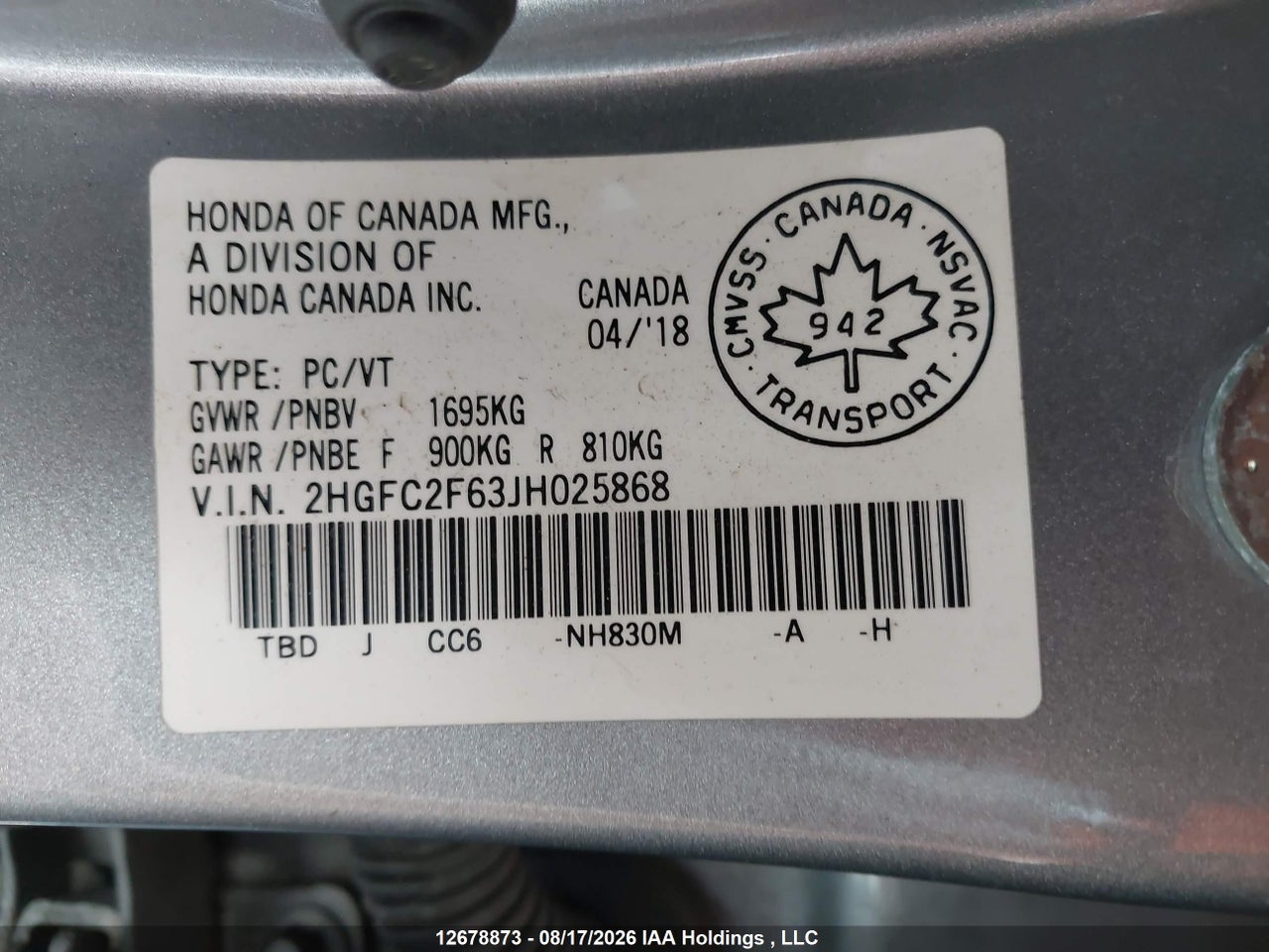 2HGFC2F63JH025868 · 2018 HONDA CIVIC SE · 9/23