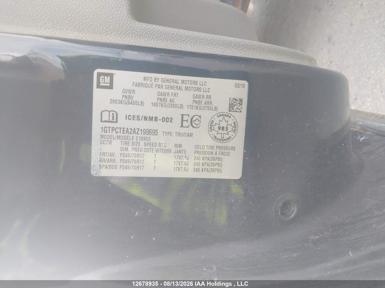1GTPCTEA2AZ190695 · 2010 GMC SIERRA C1500 · 9/20