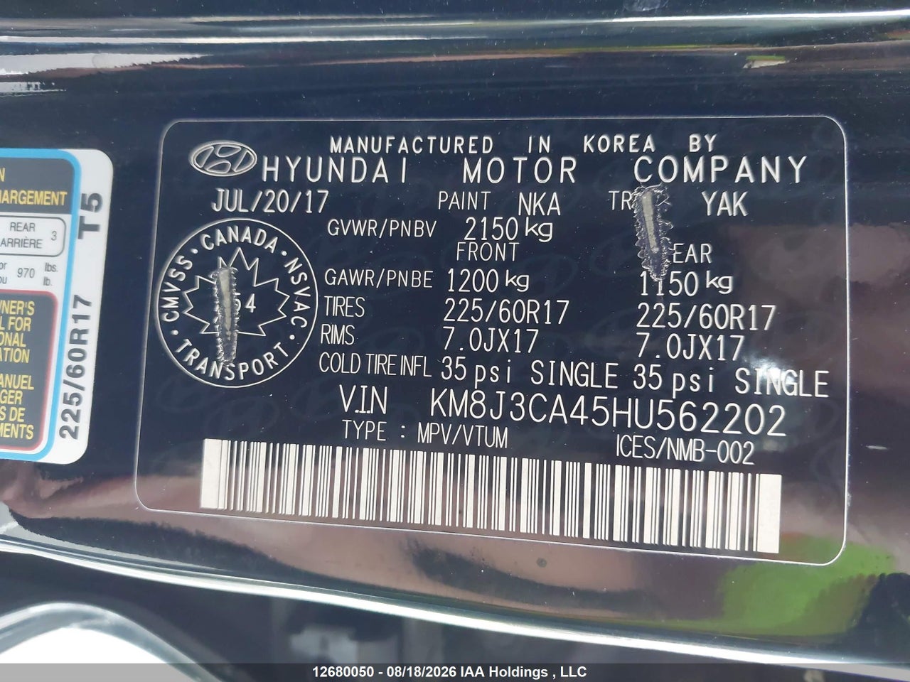 KM8J3CA45HU562202 · 2017 HYUNDAI TUCSON LUXURY · 9/19