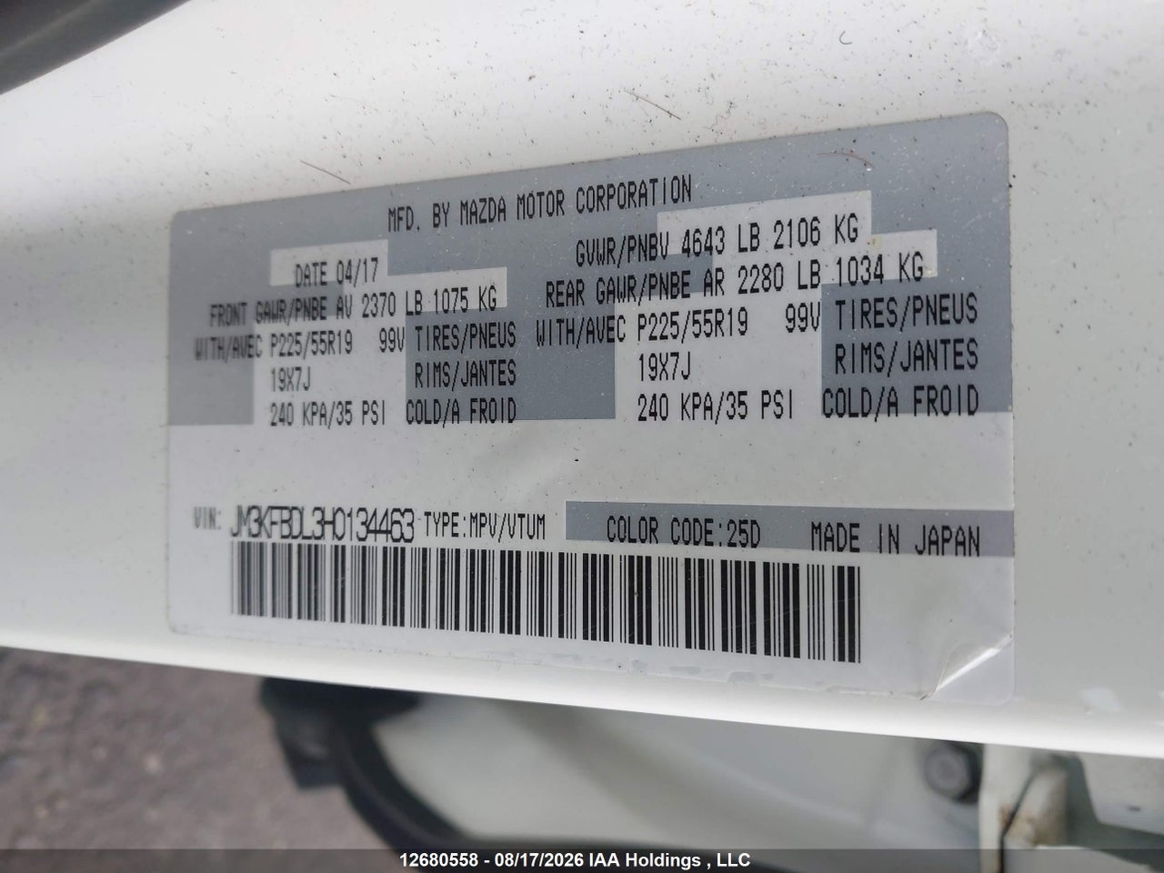 JM3KFBDL3H0134463 · 2017 MAZDA CX-5 GT · 9/19