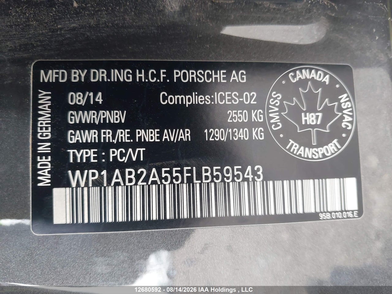 WP1AB2A55FLB59543 · 2015 PORSCHE MACAN S · 9/20