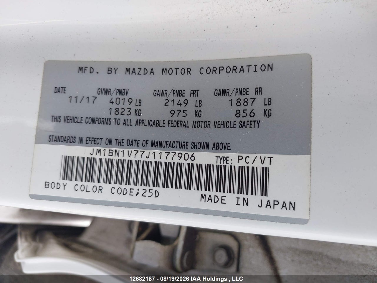 JM1BN1V77J1177906 · 2018 MAZDA MAZDA3 50TH ANNIVERSARY EDITION/GS/SE · 9/18