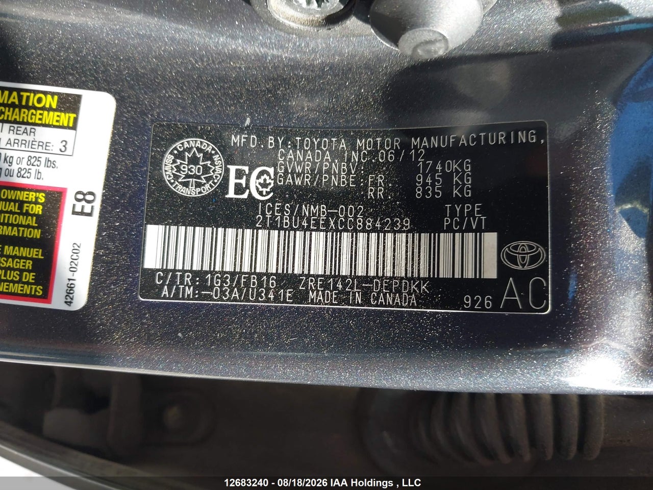 2T1BU4EEXCC884239 · 2012 TOYOTA COROLLA CE · 9/21