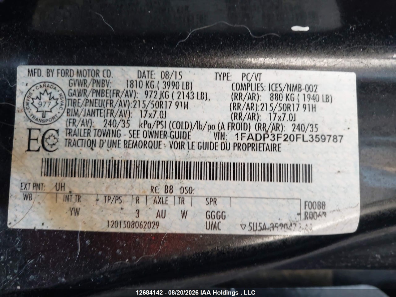 1FADP3F20FL359787 · 2015 FORD FOCUS SE · 9/20