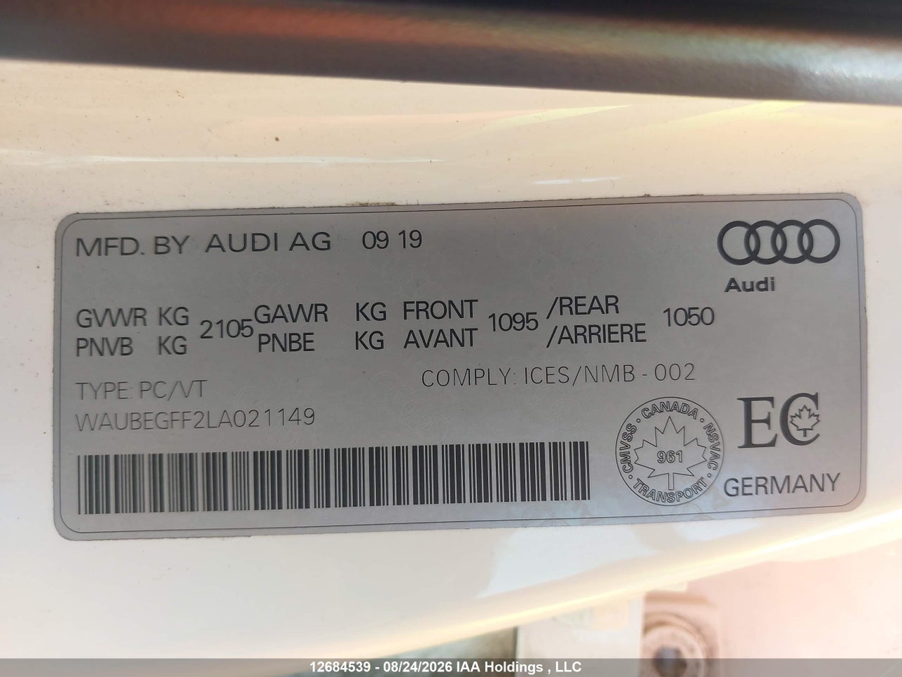 WAUBEGFF2LA021149 · 2020 AUDI A3 45 KOMFORT · 9/22