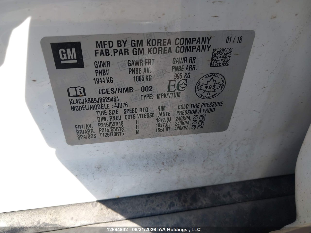 KL4CJASB9JB629464 · 2018 BUICK ENCORE PREFERRED · 9/21