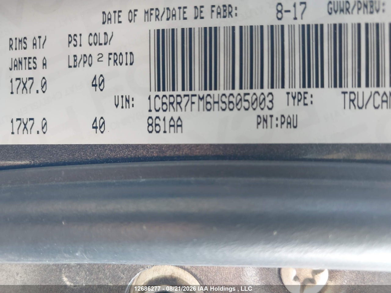 1C6RR7FM6HS605003 · 2017 RAM 1500 ST · 9/18