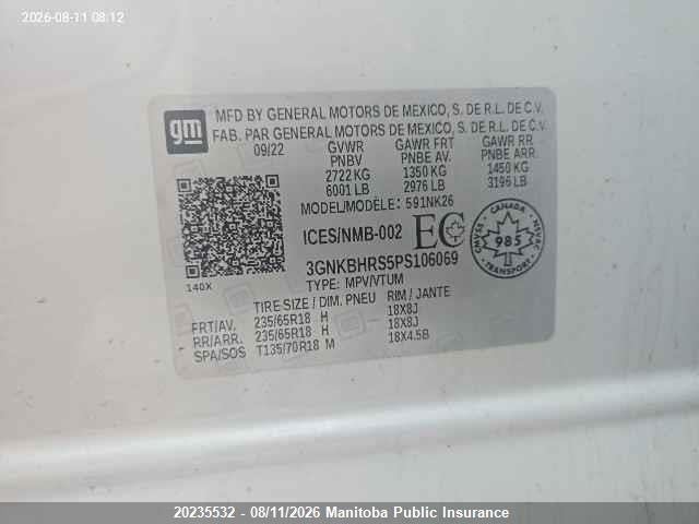 3GNKBHRS5PS106069 · 2023 CHEVROLET BLAZER LT · 9/11