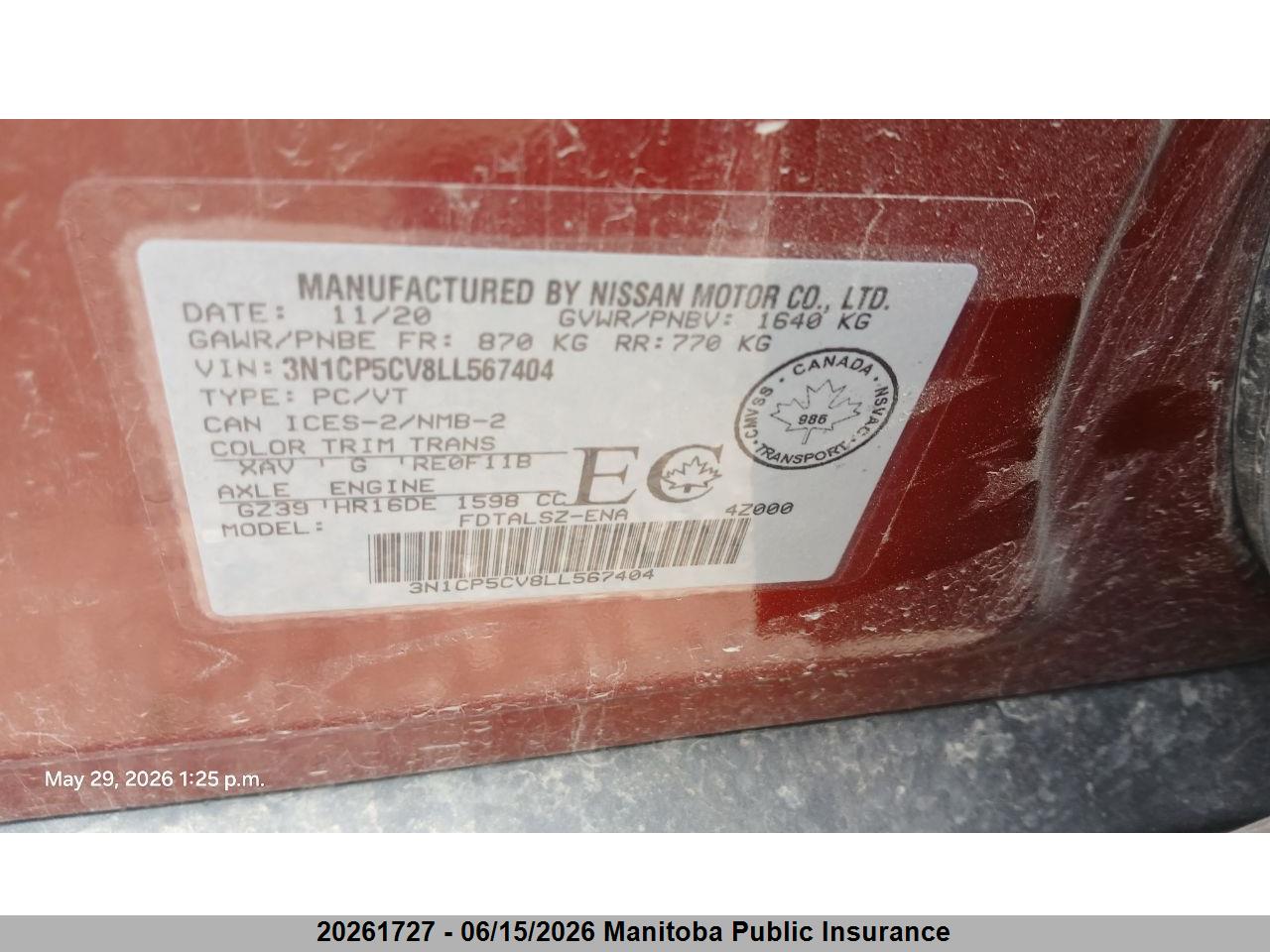 3N1CP5CV8LL567404 · 2020 NISSAN KICKS SV