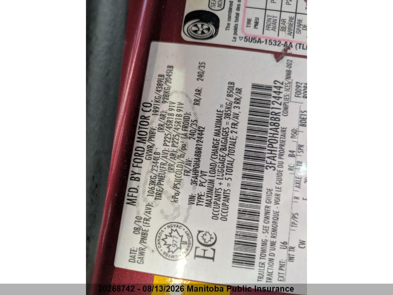 3FAHP0HA8BR124442 · 2011 FORD FUSION SE