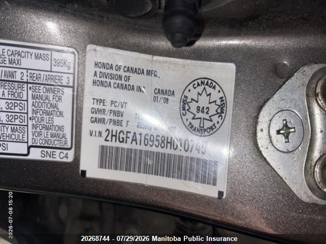 2HGFA16958H010745 · 2008 HONDA CIVIC EX-L