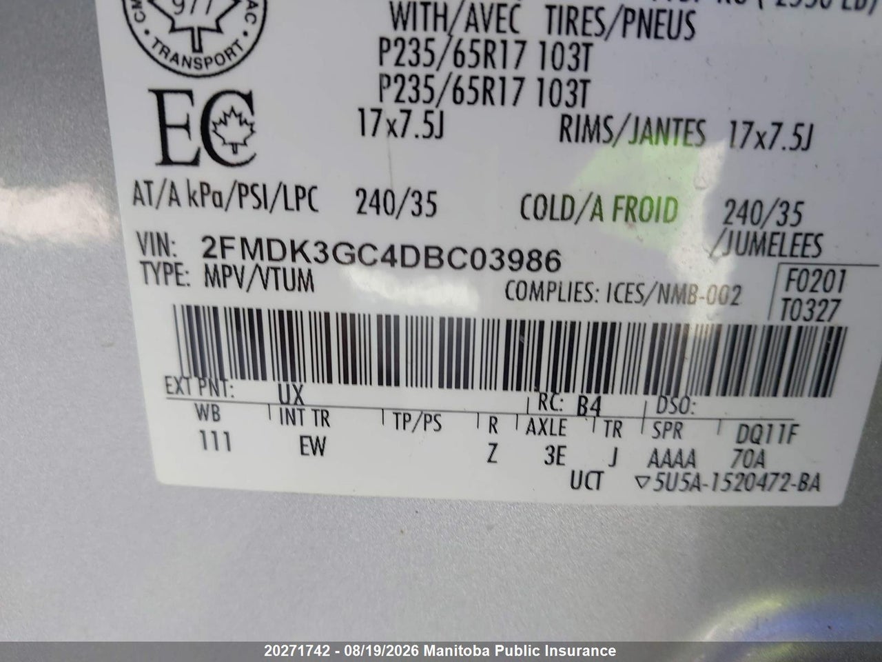 2FMDK3GC4DBC03986 · 2013 FORD EDGE SE · 9/14