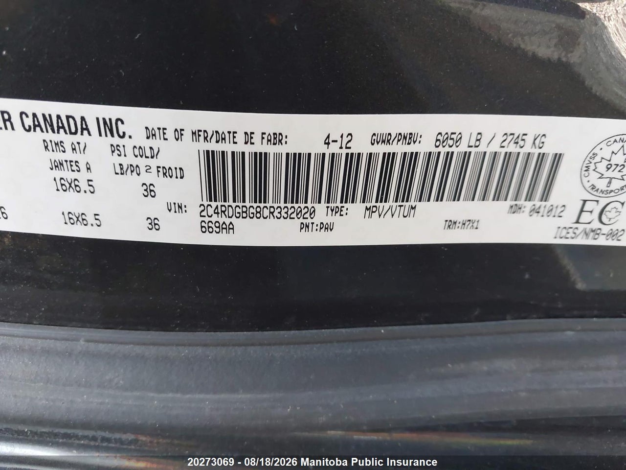 2C4RDGBG8CR332020 · 2012 DODGE GRAND CARAVAN SE · 12/24