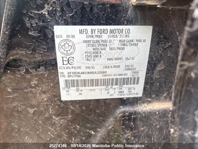 2FMDK48C89BA32980 · 2009 FORD EDGE SEL · 9/12
