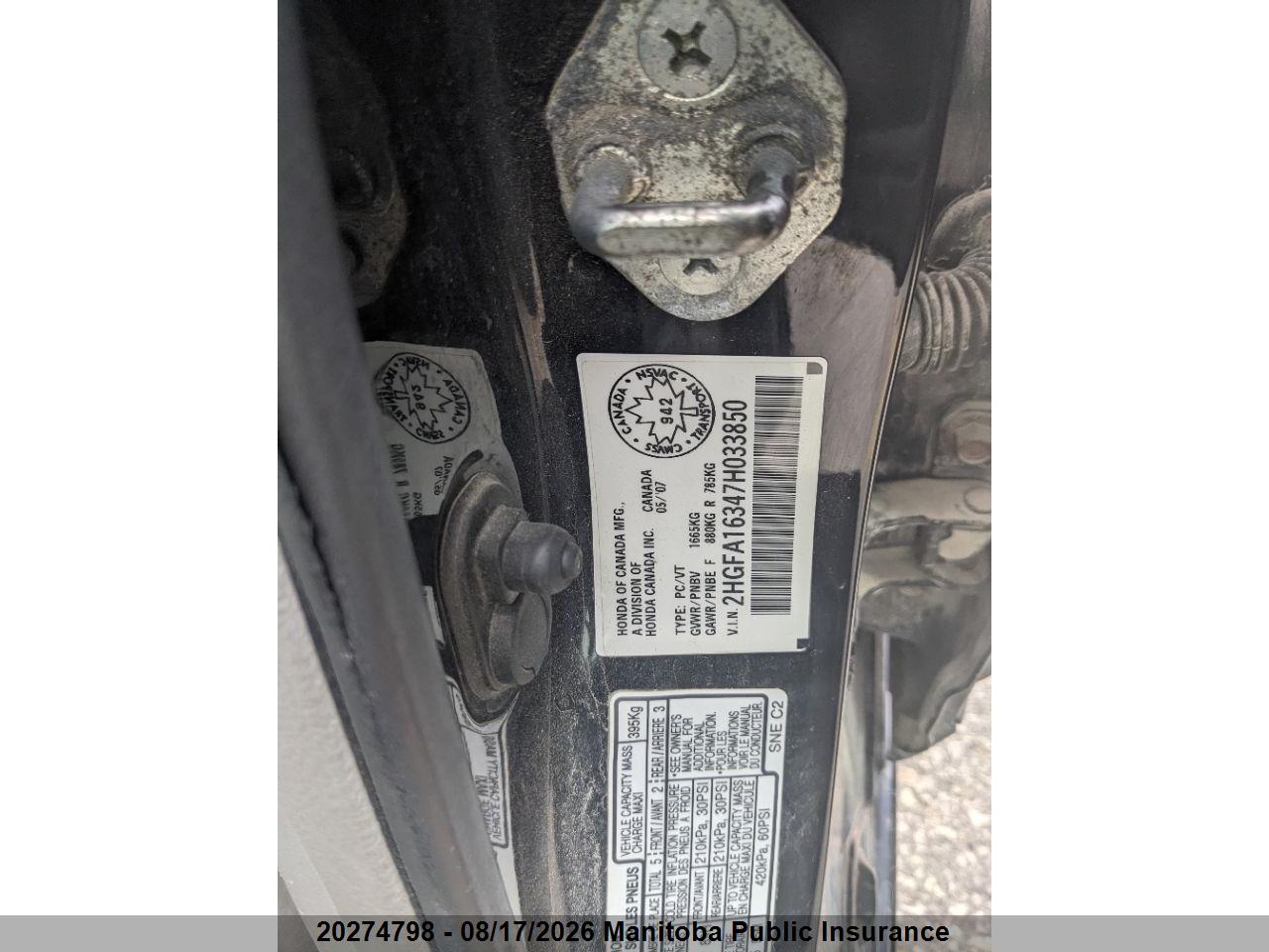 2HGFA16347H033850 · 2007 HONDA CIVIC DX · 5/8