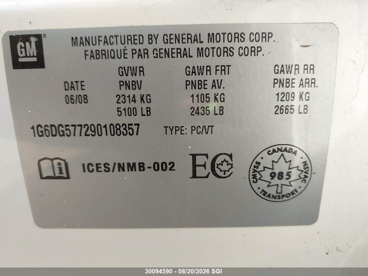 1G6DG577290108357 · 2009 CADILLAC CTS · 9/11