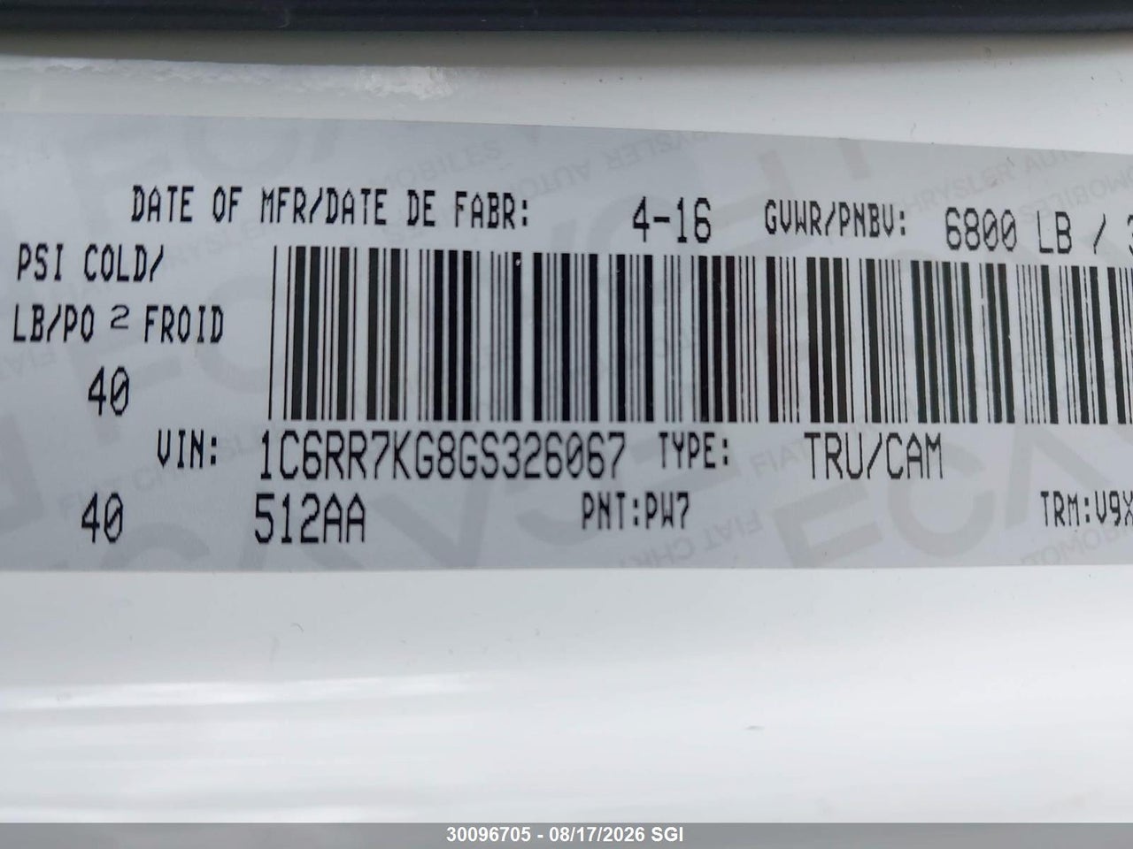 1C6RR7KG8GS326067 · 2016 RAM 1500 ST · 9/16