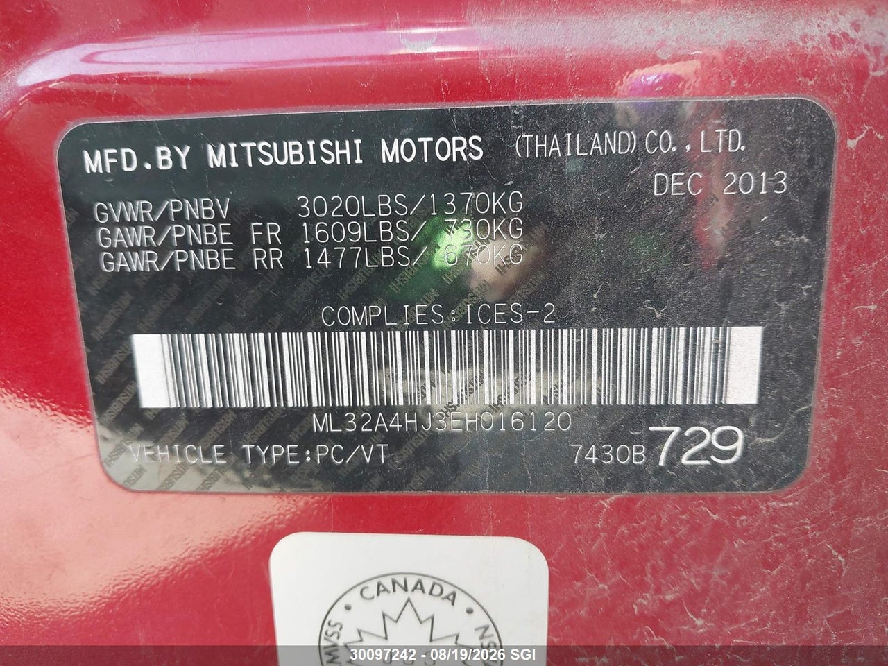 ML32A4HJ3EH016120 · 2014 MITSUBISHI MIRAGE ES · 9/16