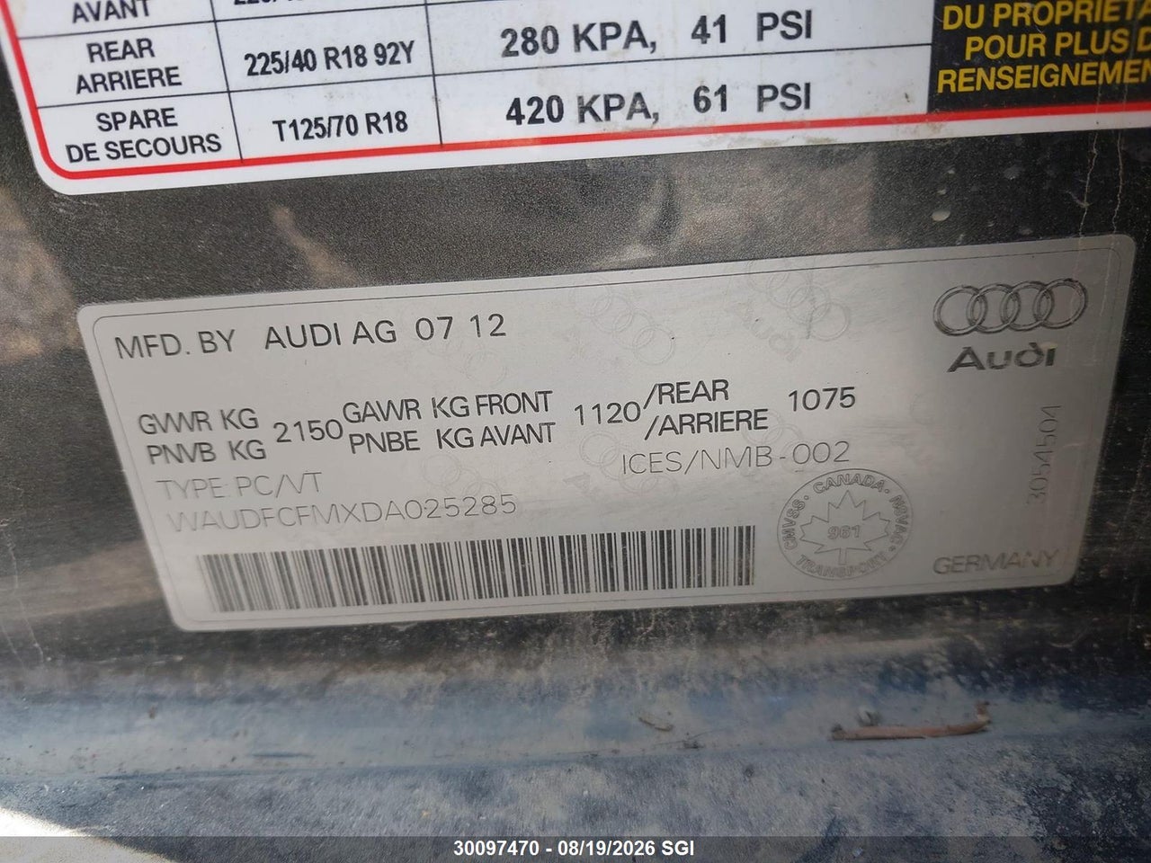 WAUDFCFMXDA025285 · 2013 AUDI A3 PREMIUM · 9/16