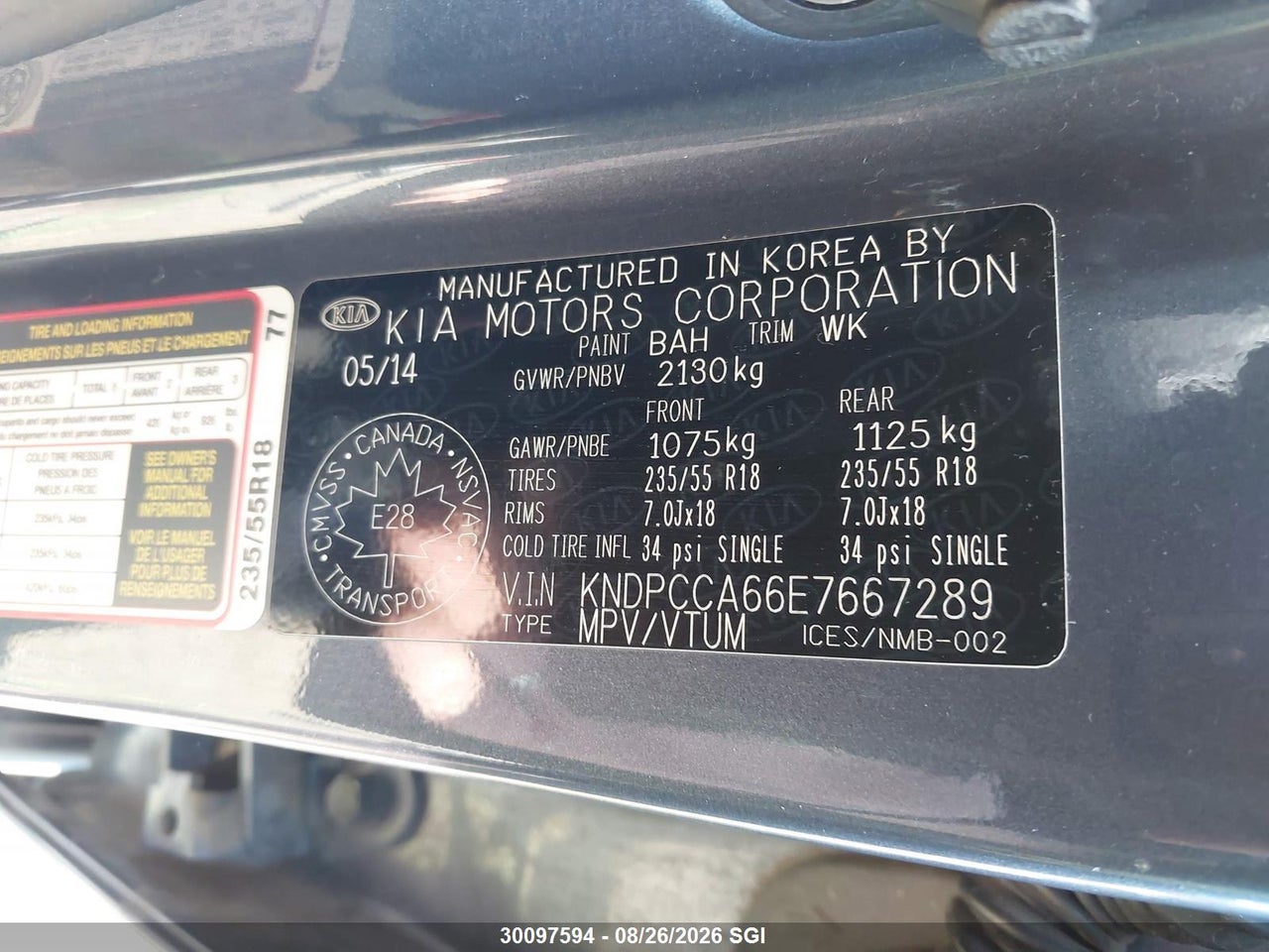 KNDPCCA66E7667289 · 2014 KIA Sportage SX · 9/19