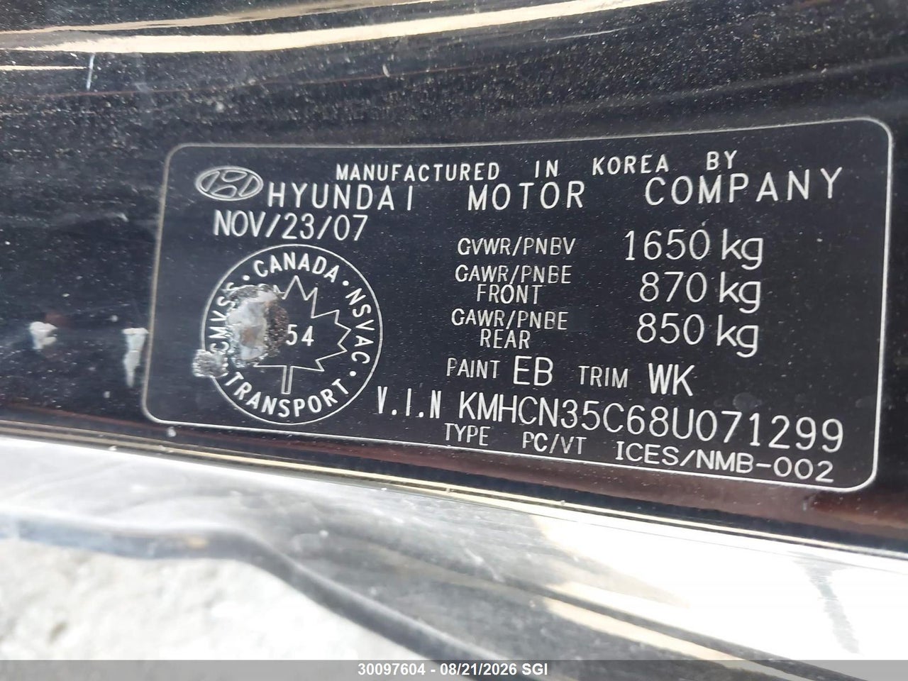 KMHCN35C68U071299 · 2008 HYUNDAI ACCENT GS · 9/14