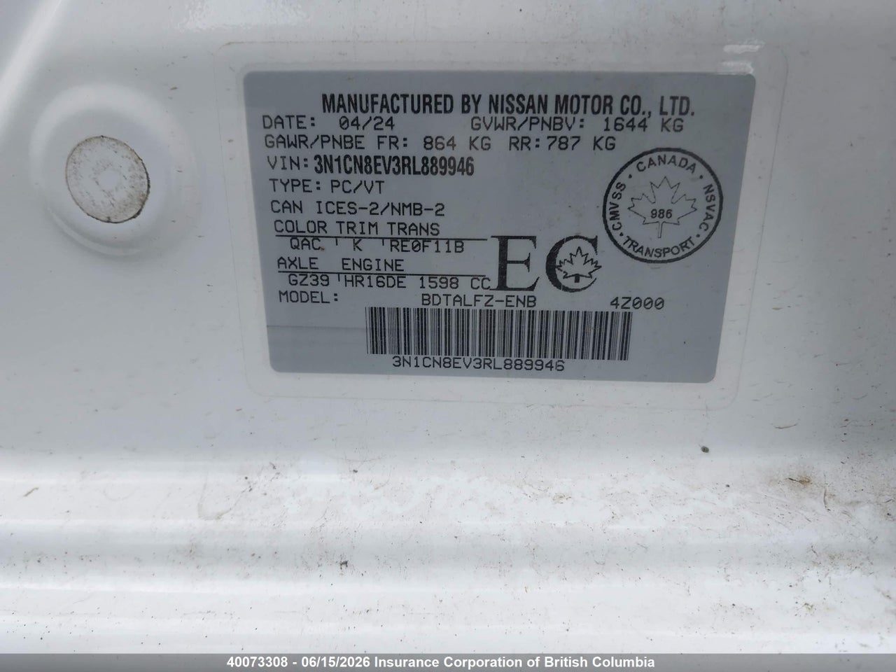 3N1CN8EV3RL889946 · 2024 NISSAN VERSA SV · 9/24