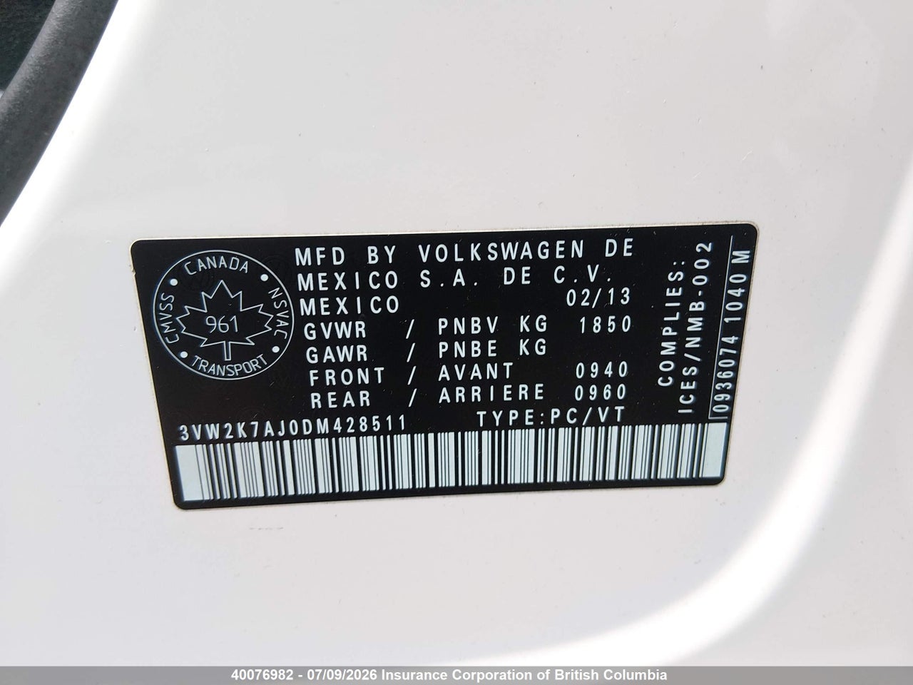 3VW2K7AJ0DM428511 · 2013 VOLKSWAGEN JETTA S · 9/23