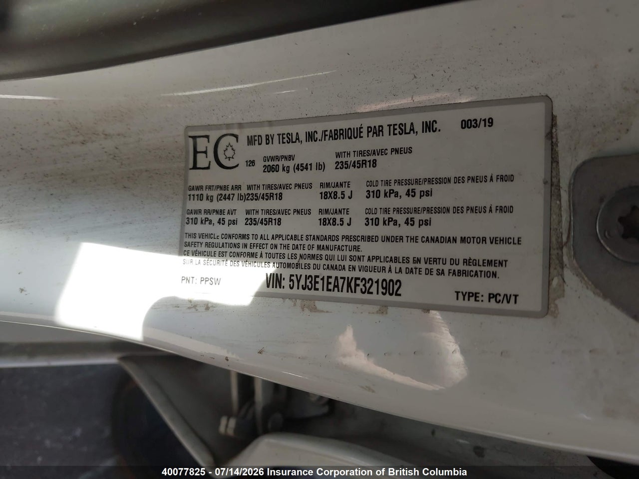 5YJ3E1EA7KF321902 · 2019 TESLA MODEL 3 · 9/23