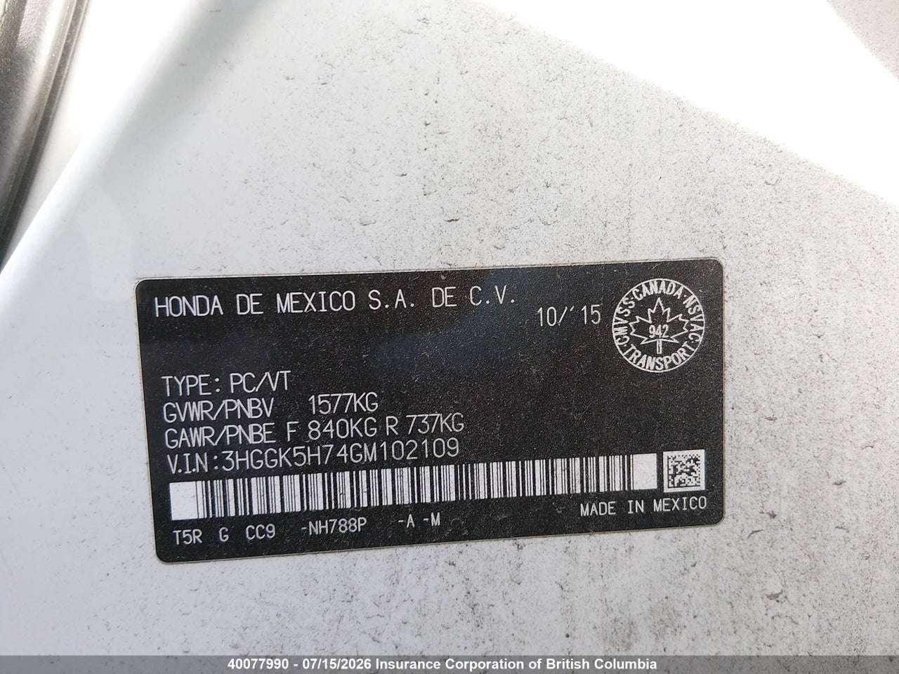 3HGGK5H74GM102109 · 2016 HONDA FIT EX/EXL · 9/23