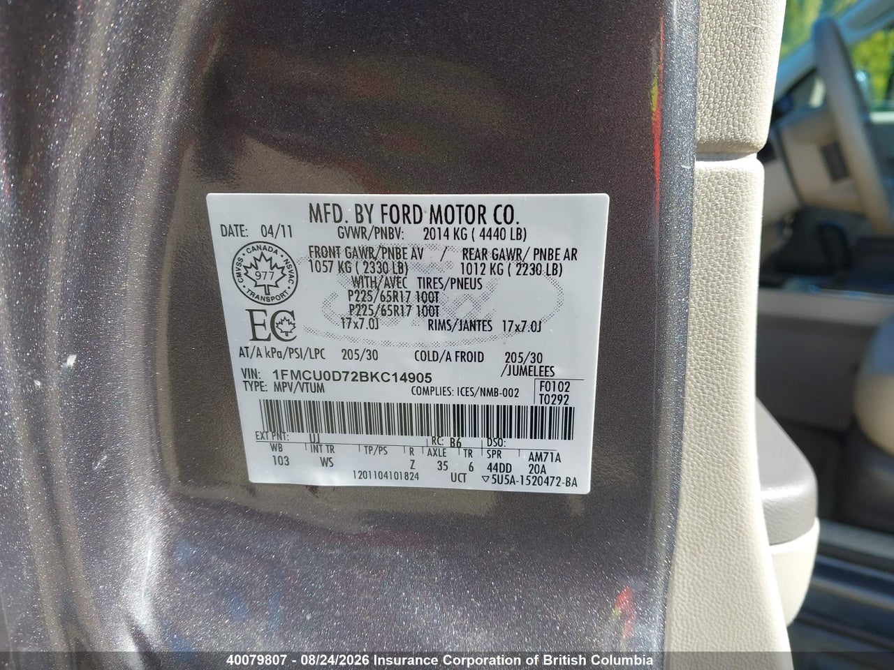 1FMCU0D72BKC14905 · 2011 FORD ESCAPE XLT · 9/17