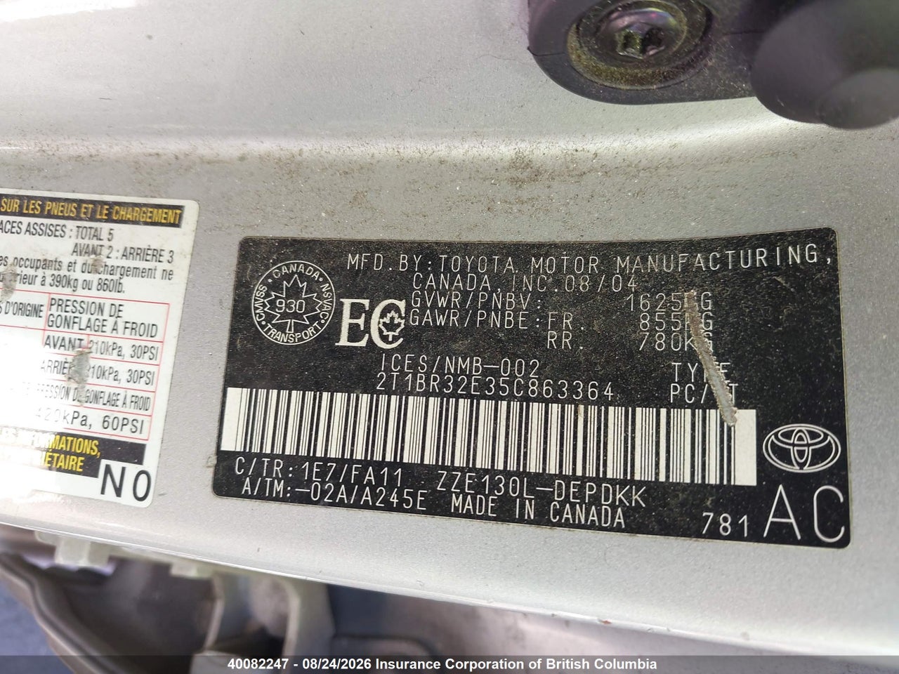 2T1BR32E35C863364 · 2005 TOYOTA COROLLA CE/LE/S · 9/20
