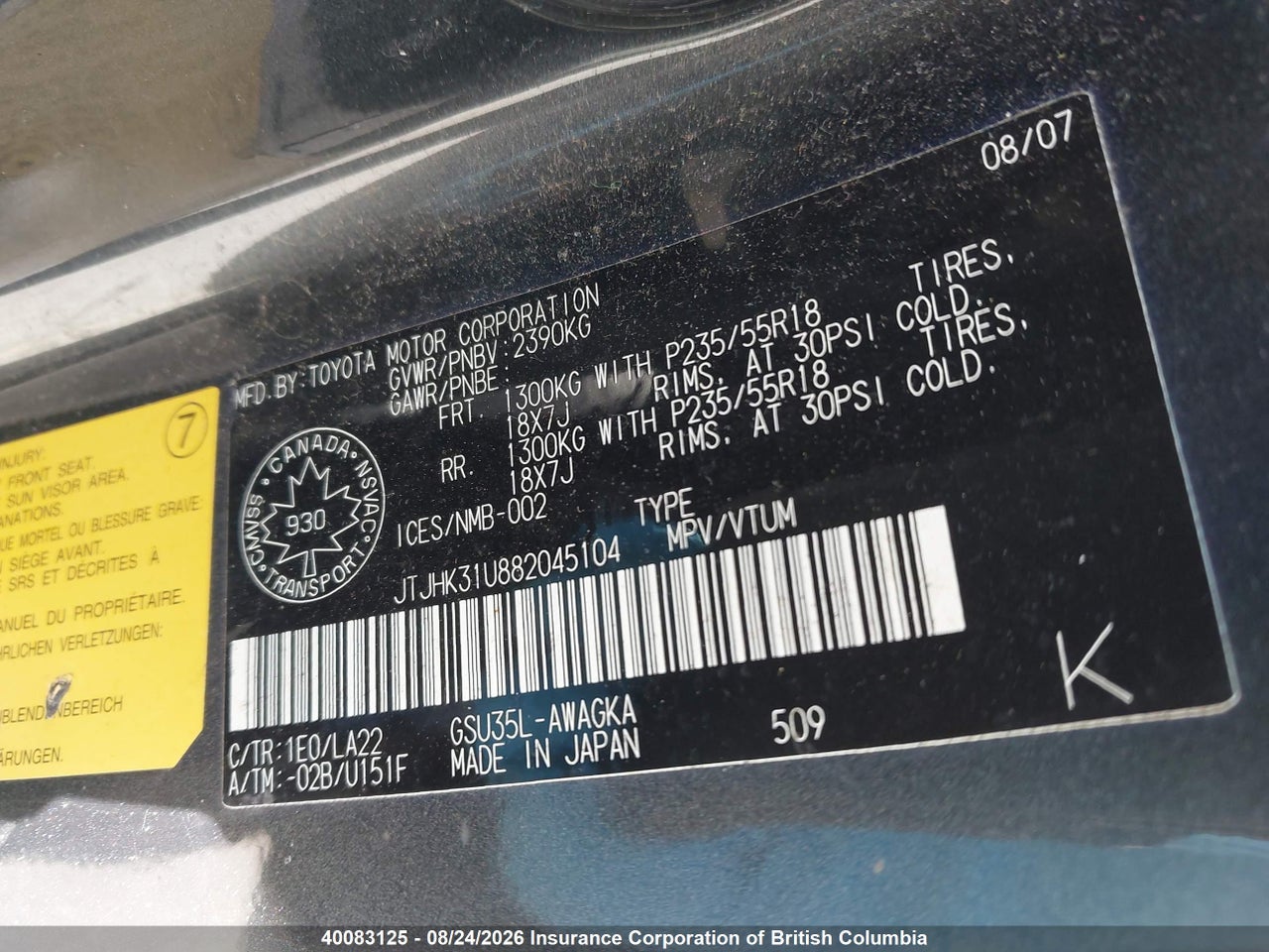 JTJHK31U882045104 · 2008 LEXUS RX 350 · 9/23