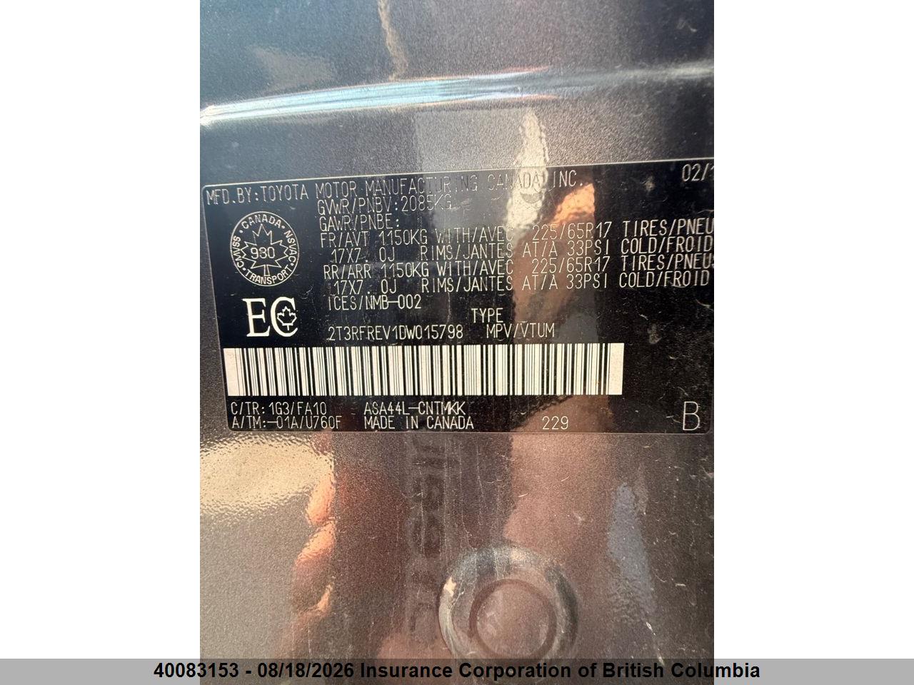 2T3RFREV1DW015798 · 2013 TOYOTA RAV4 · 12/13