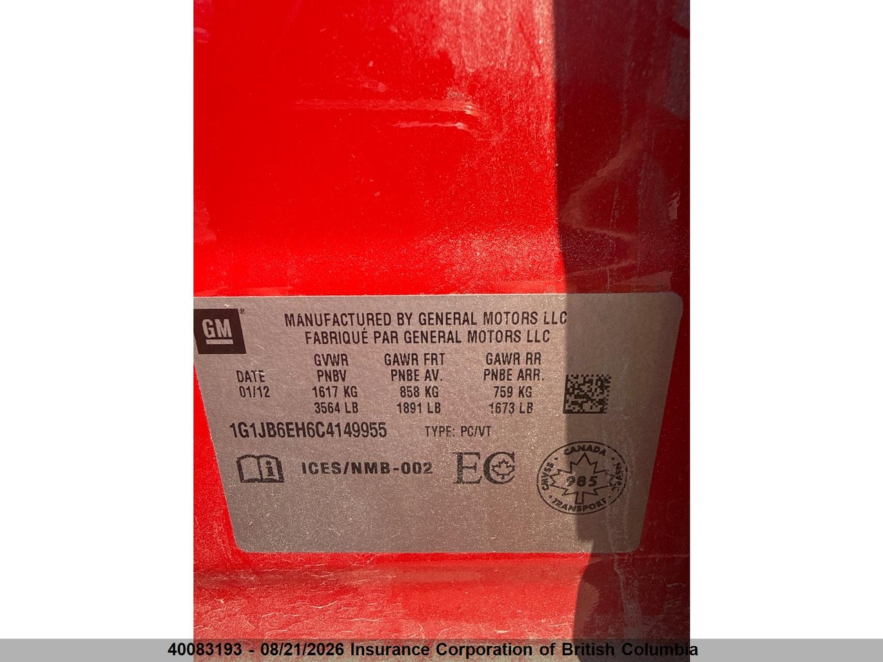 1G1JB6EH6C4149955 · 2012 CHEVROLET SONIC · 5/12