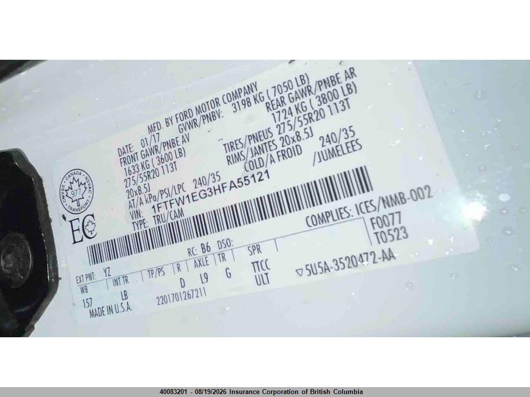 1FTFW1EG3HFA55121 · 2017 FORD F150 · 12/12