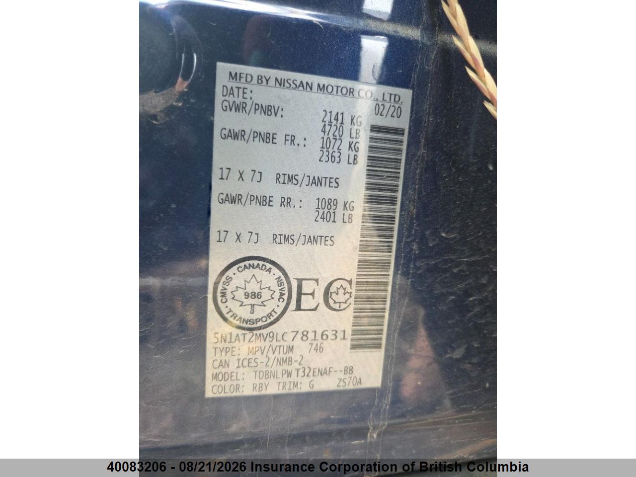 5N1AT2MV9LC781631 · 2020 NISSAN ROGUE · 8/20