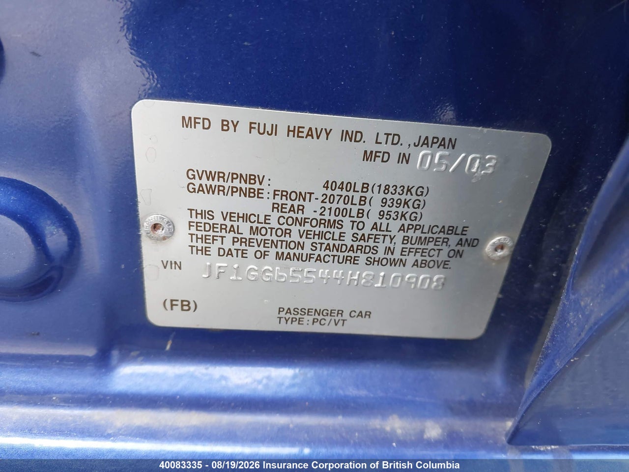 JF1GG65544H810908 · 2004 SUBARU IMPREZA TS · 9/22