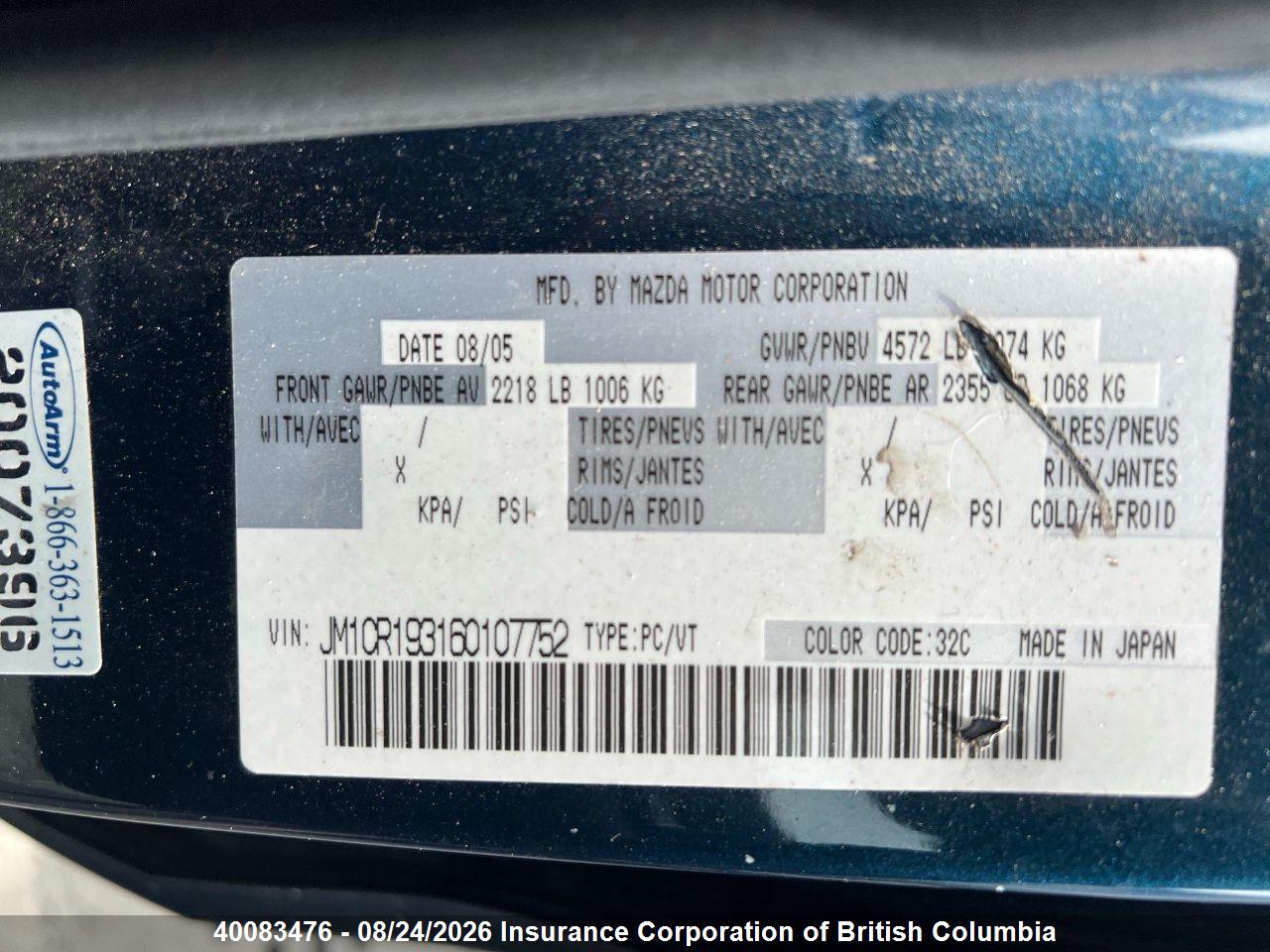 JM1CR193160107752 · 2006 MAZDA 5 · 5/22